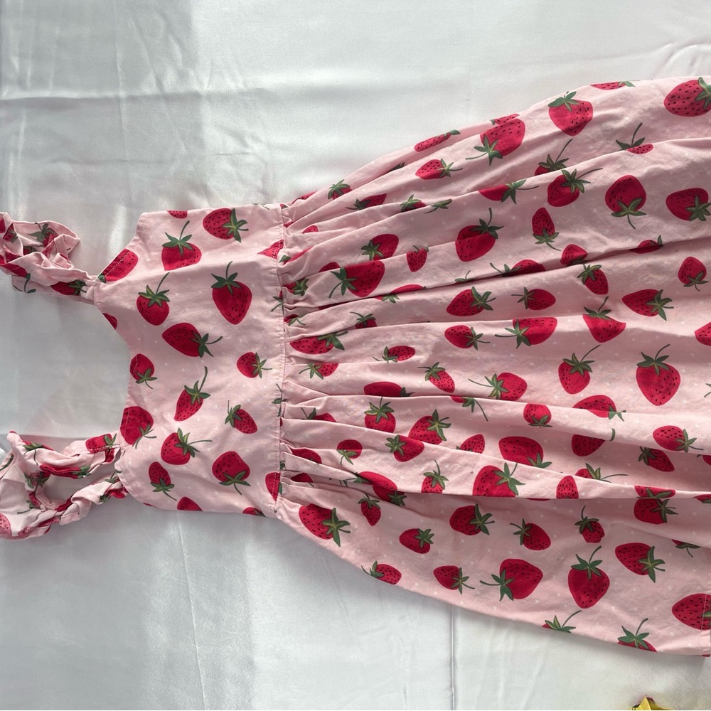 Strawberry Print Pink Kids Casual Dress